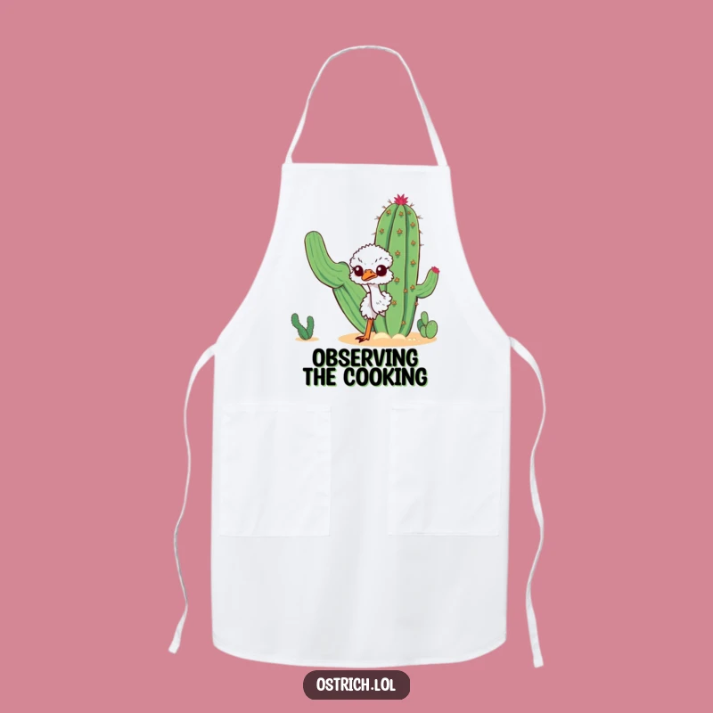 Funny Curious Ostrich Apron: Kitchen Desert Cactus Peek Humor