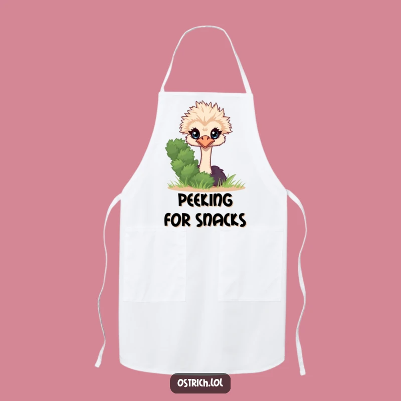 Funny Ostrich Peeking Apron, Shy Chef Character, Kitchen & Funny Gift