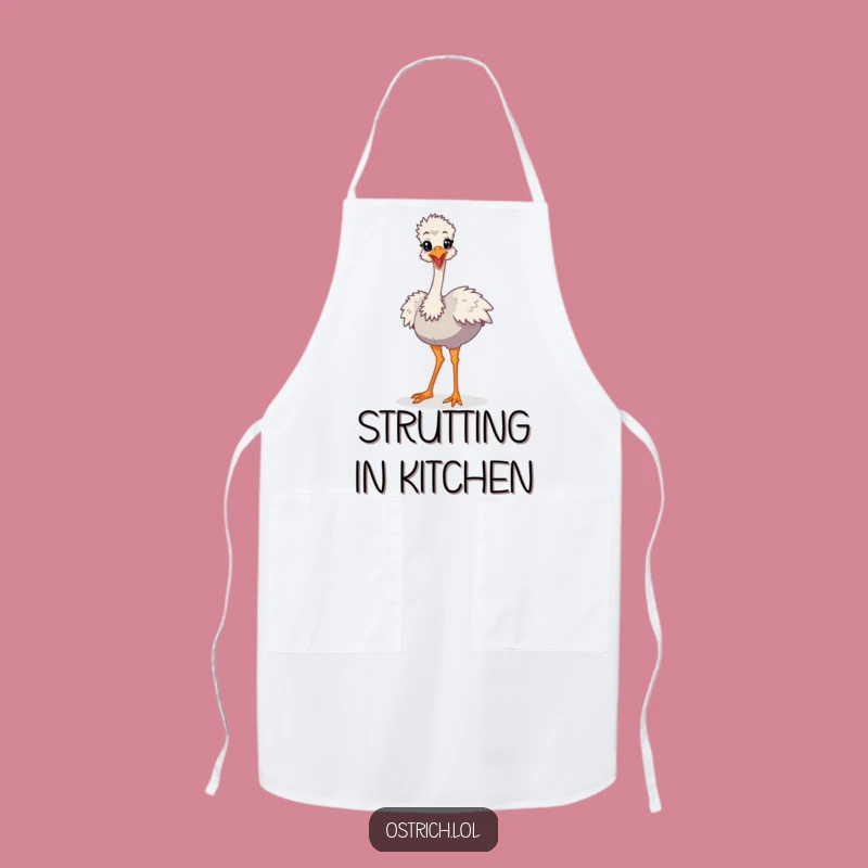 Funny Ostrich Strut Apron, Cartoon Chef, Kitchen & Funny Gift