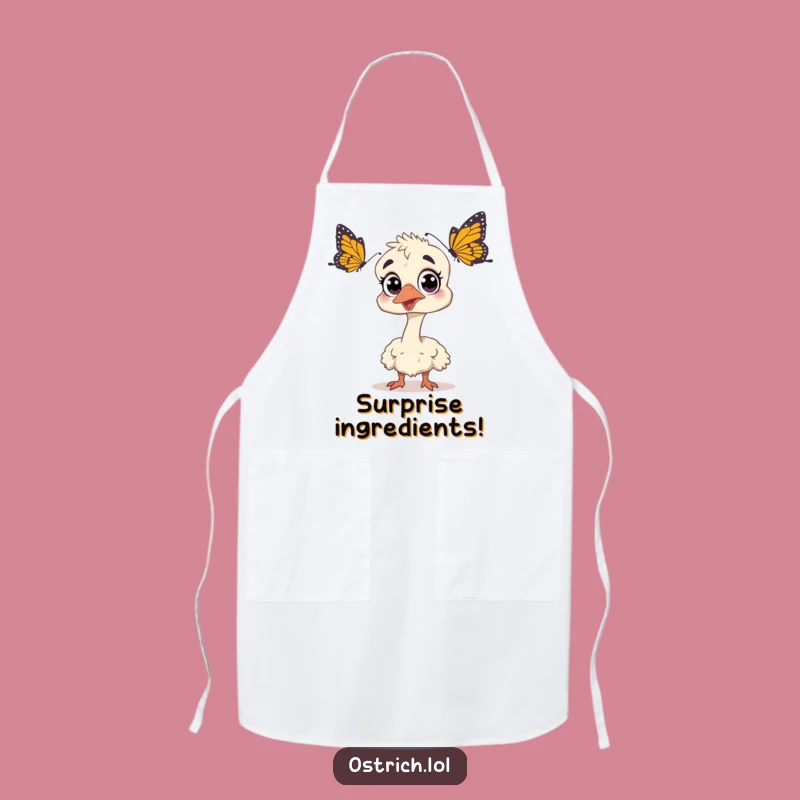Funny Surprised Ostrich Apron: Kitchen Startled Butterfly Humor