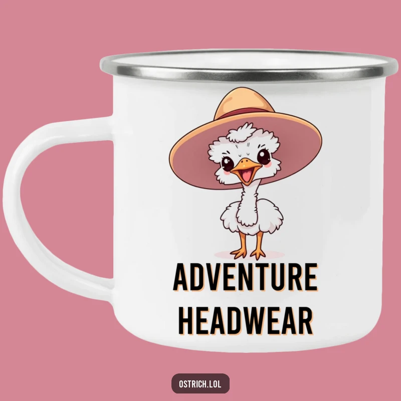 Funny Ostrich Hat Camping Mug: Quirky Companion for Adventures