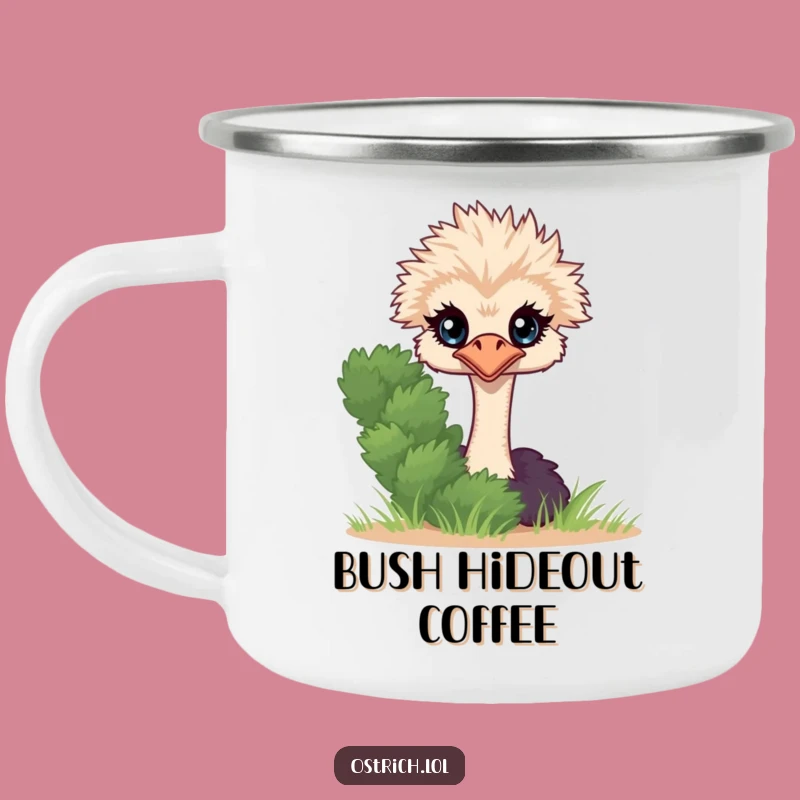 Funny Ostrich Peeking Camping Mug, Shy Outdoor Character, Adventure Funny Gift
