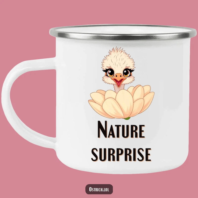 Funny Ostrich Flower Camping Mug: Whimsical Companion for Adventures
