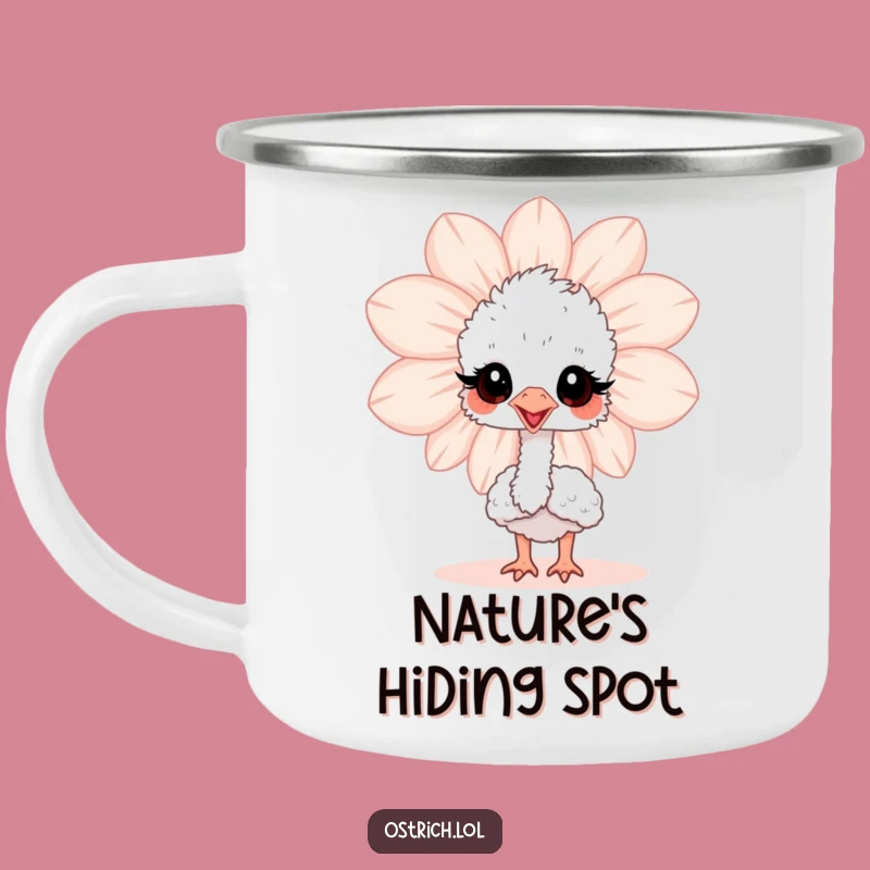 Funny Ostrich Flower Peek Camping Mug: Durable Baby Bird Cup for Outdoor Fun