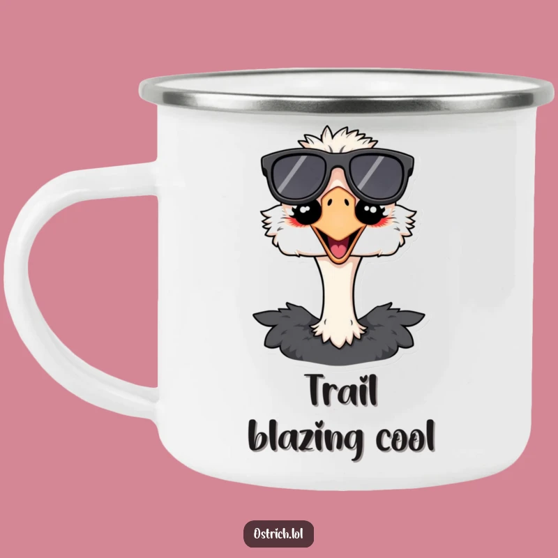 Funny Ostrich Sunglasses Camping Mug: Durable and Hilarious Outdoor Gift