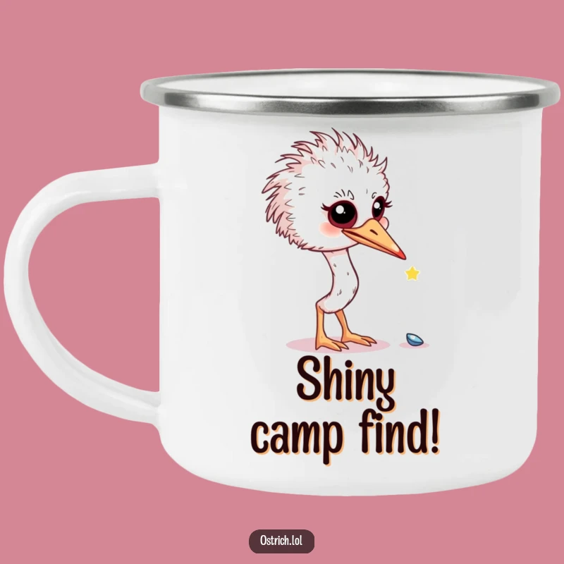 Funny Curious Ostrich Shiny Object Camping Mug: Hilarious Discoveries Outdoors