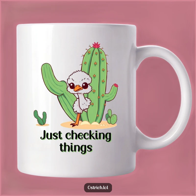 Funny Curious Ostrich Peeking Around Cactus Mug: A Hilarious Desert Adventure Gift