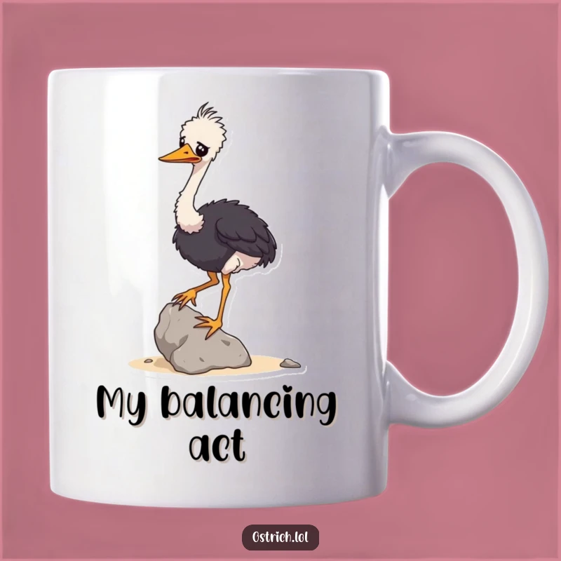 Funny Ostrich Balancing Rock Mug: Hilarious Wobbly Bird Gift for Anyone
