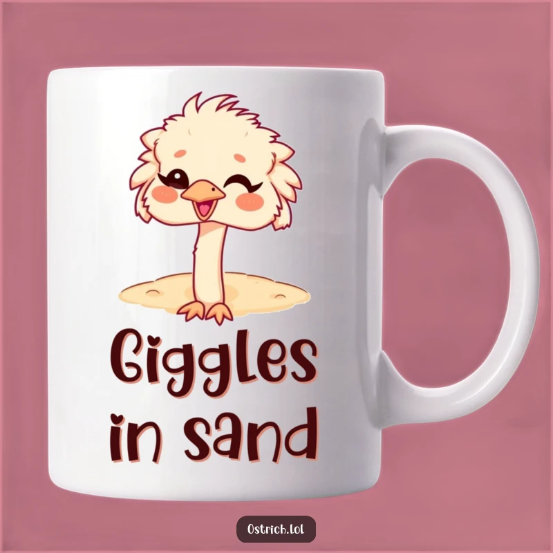 Funny Ostrich Head in Sand Mug, Giggling Character, Hilarious Stress Relief Gift