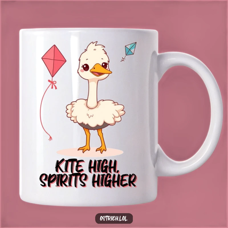 Funny Ostrich Kite Flyer Mug: Hilarious Bird Trying to Fly Gift