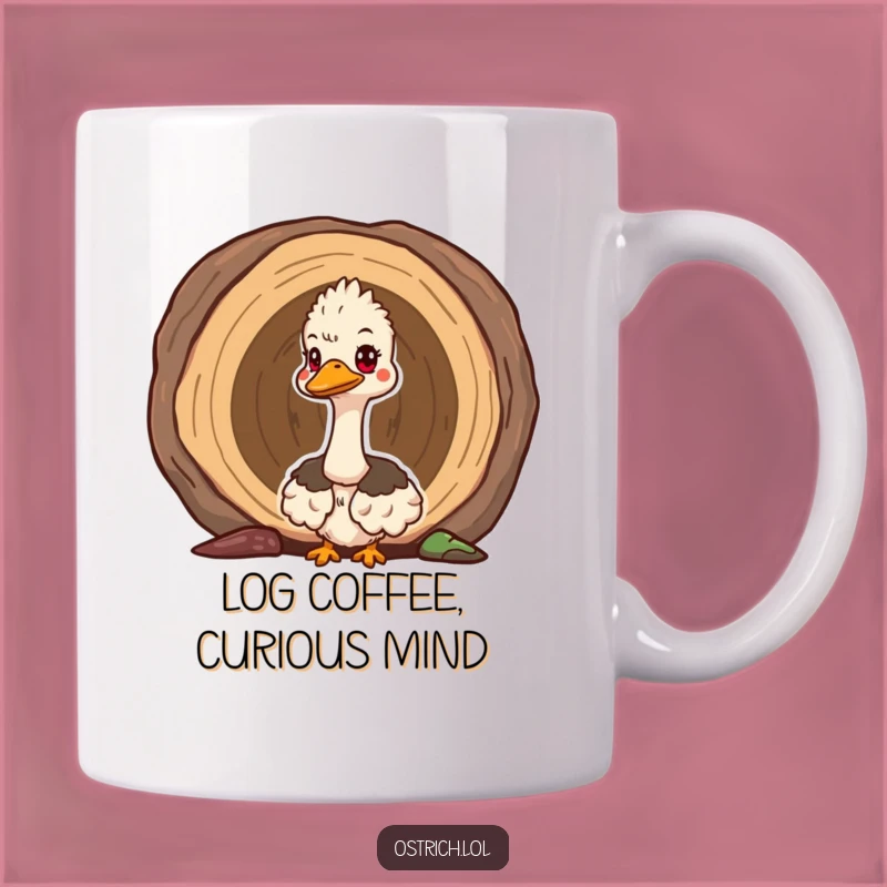 Funny Ostrich Log Peek Mug: Curious Bird Gift for Whimsical Mornings