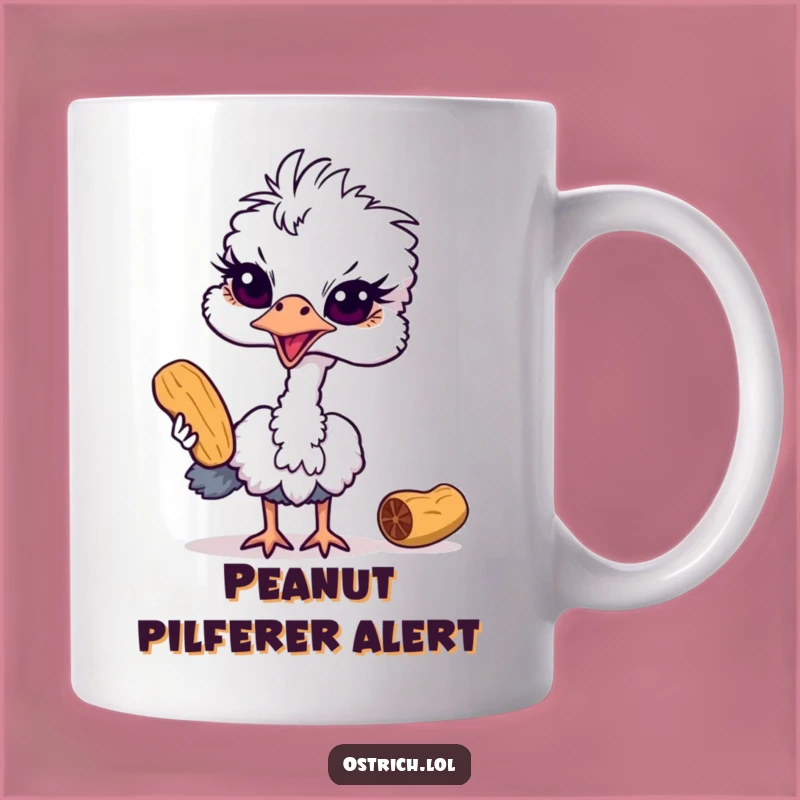 Funny Ostrich Peanut Thief Mug: Hilarious Bird Crime Gift for Sneaky Friends