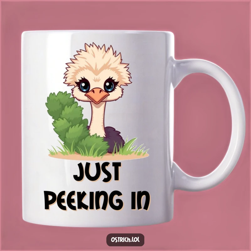 Funny Ostrich Peeking Mug, Shy Character Design, Hilarious Surprise Gift