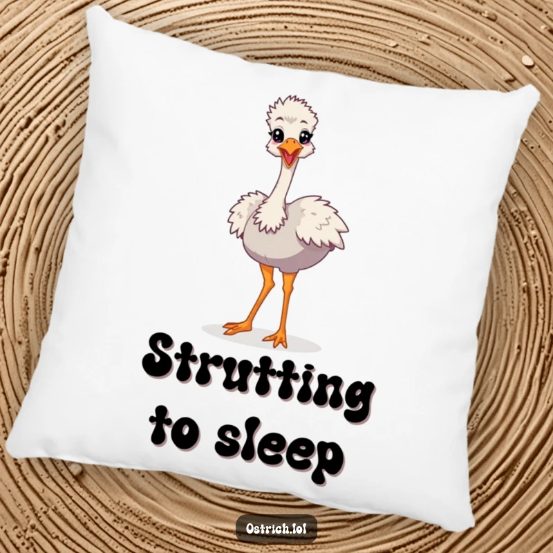 Funny Cartoon Ostrich Pillow, a character doing a silly strut, perfect for cozy and humorous relaxation.