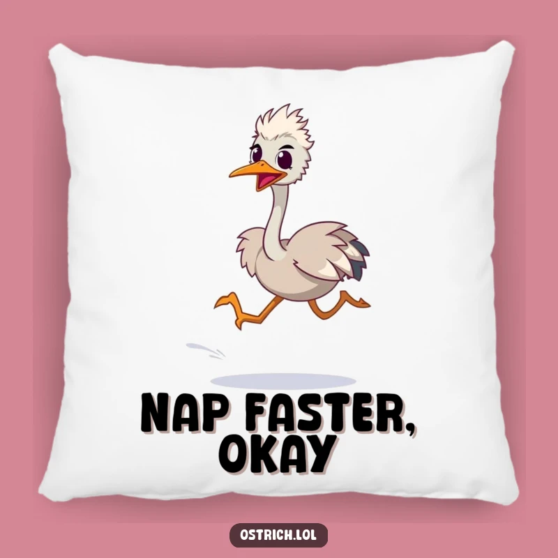 Funny Pillow: Ostrich's Speedy Sprint, Cozy Comfort with a Dash of Humor!
