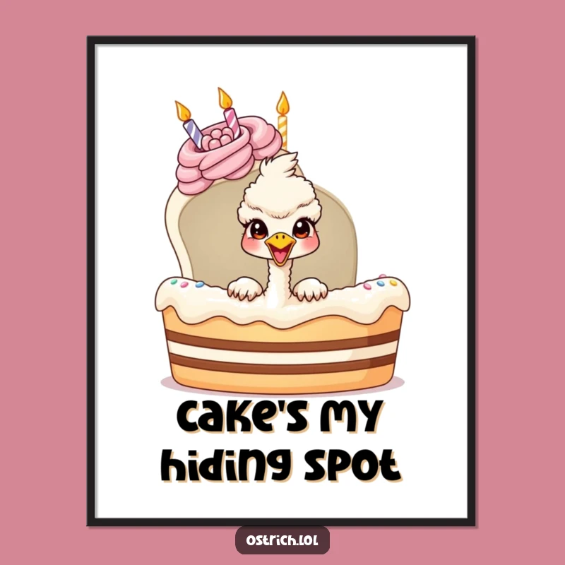 Funny Ostrich Birthday Cake Digital Art: Instant Hilarious Surprise Gift for Walls