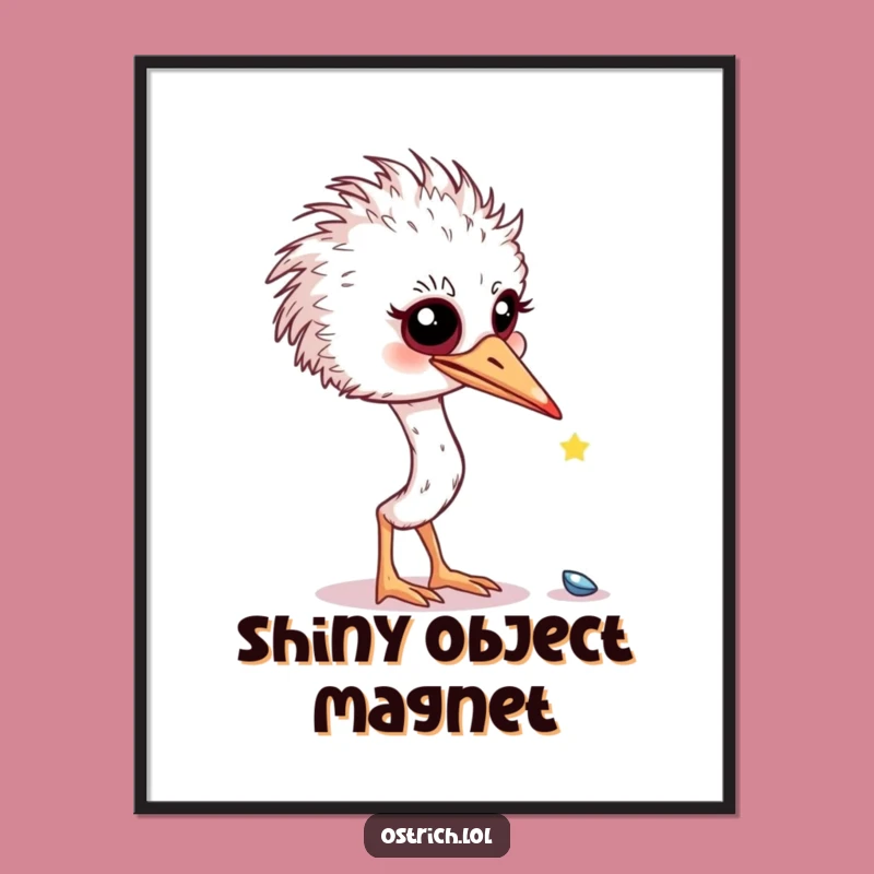 Funny Curious Ostrich Shiny Object Digital Art: Instant Hilarious Intrigue Gift