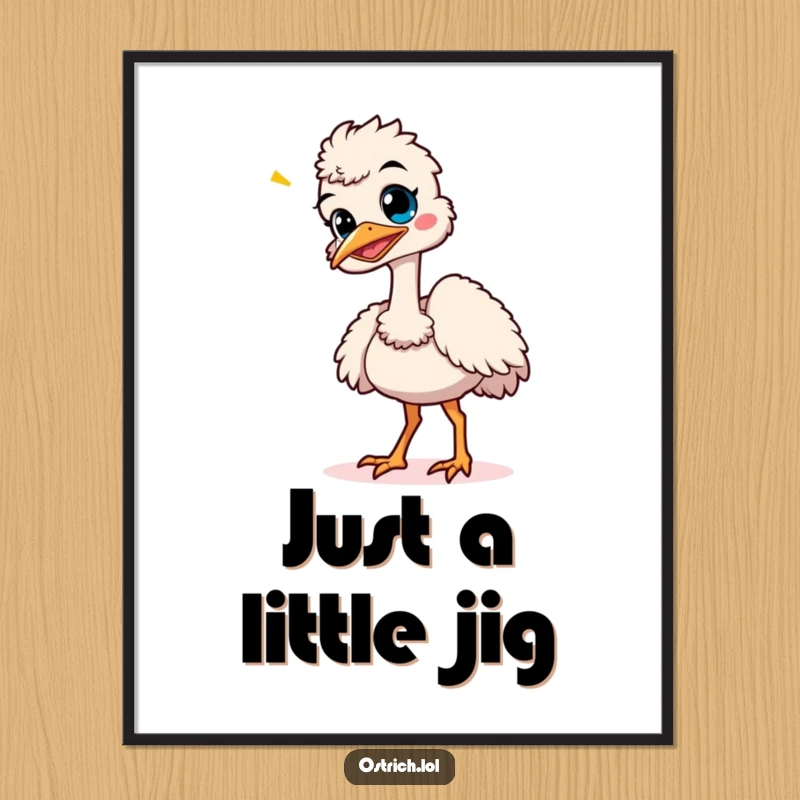 Funny ostrich giggling and doing a silly, wobbly dance, created as humorous and joyful digital art.