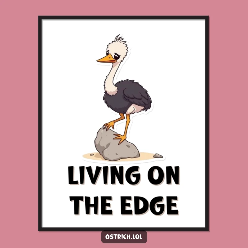 Funny Ostrich Balancing Rock Digital Art: Wobbly Bird Printable, Instant Decor