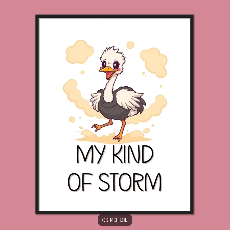 Funny Ostrich Dust Kicking Digital Art - Instant Hilarious Bird Decor Download