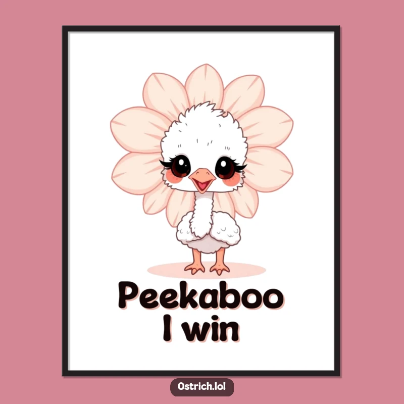 Funny Ostrich Flower Peek Digital Art: Baby Bird Printable for Charming Decor