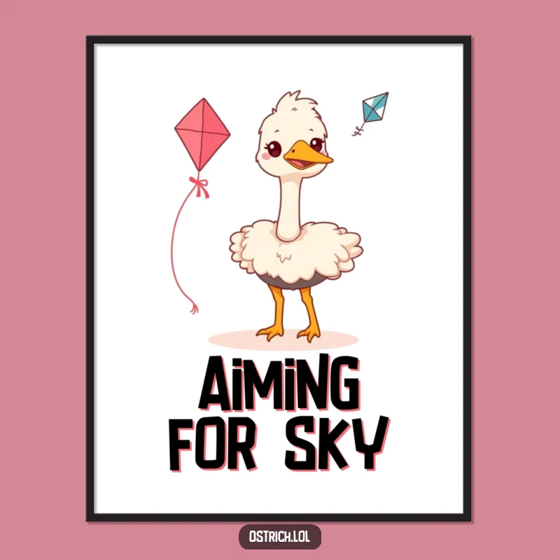 Funny Ostrich Kite Flyer Digital Art: Hilarious Bird Print for Walls
