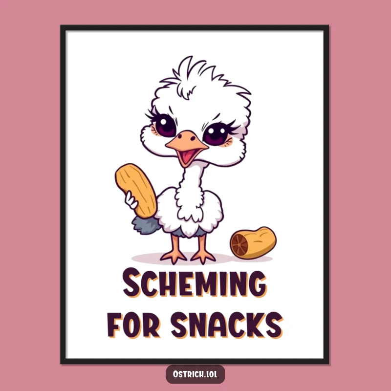 Funny Ostrich Peanut Thief Digital Art: Hilarious Bird Print for Walls