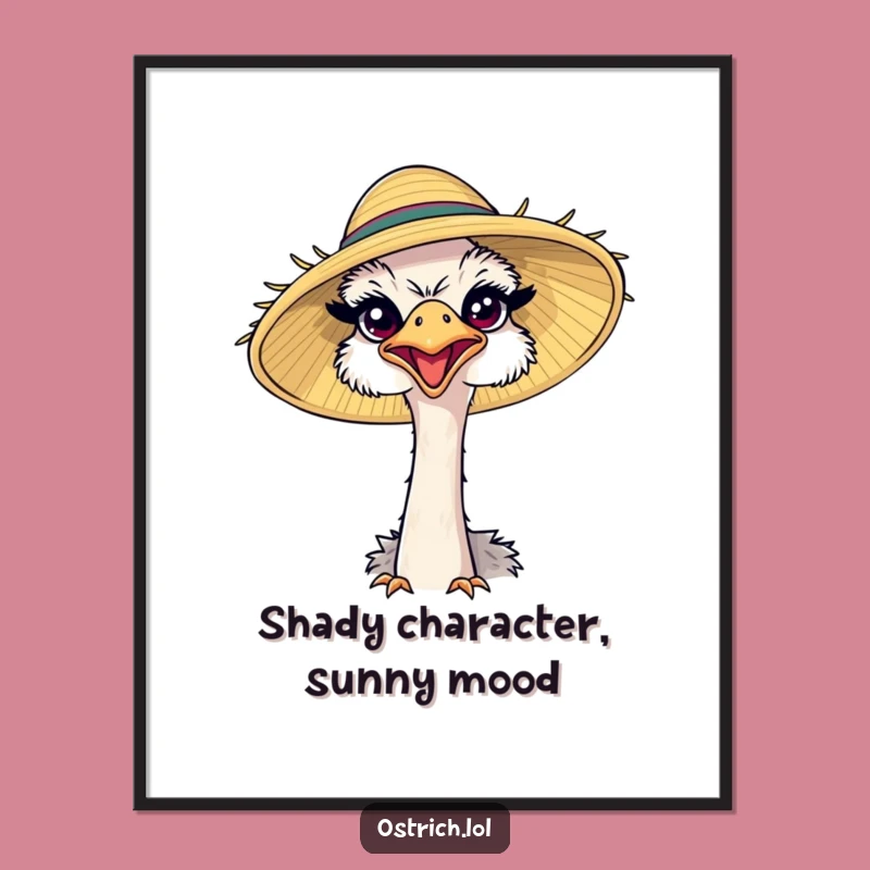 Funny Ostrich Sun Hat Digital Art: Happy Bird Printable for Cheerful Decor