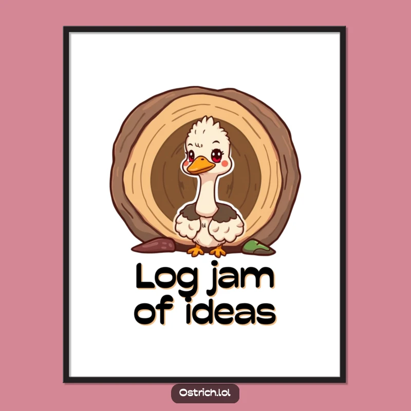 Funny Ostrich Log Peek Digital Art: Curious Bird Printable for Intriguing Decor