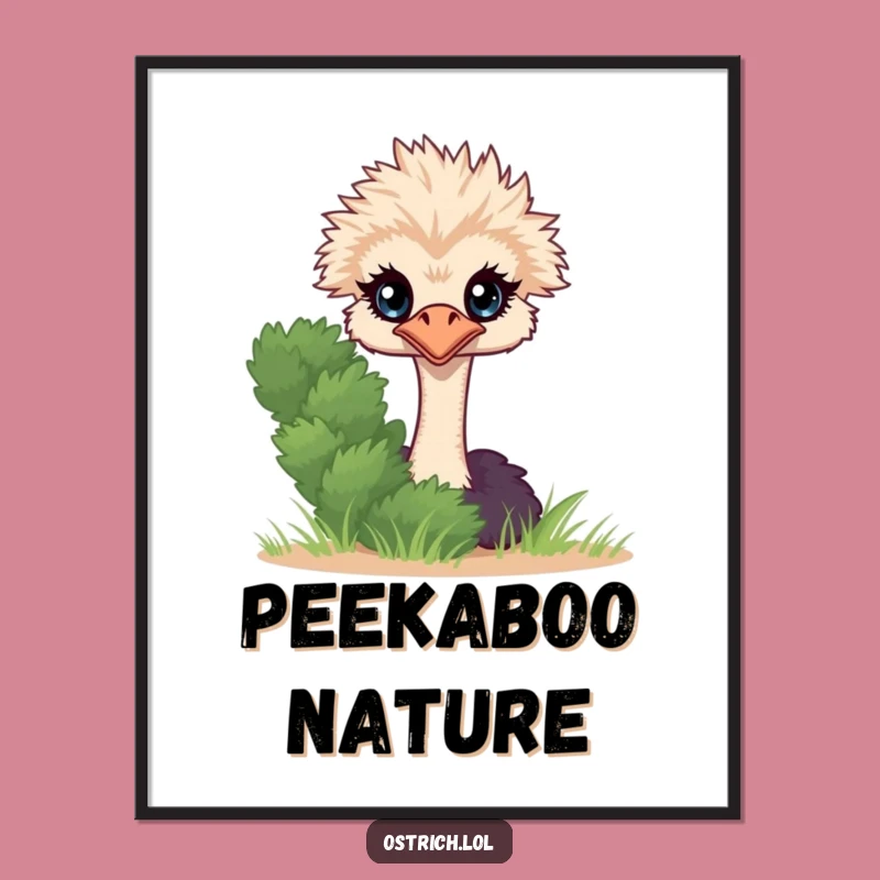 Funny Ostrich Peeking Digital Art, Shy Character Print, Instant Funny Gift