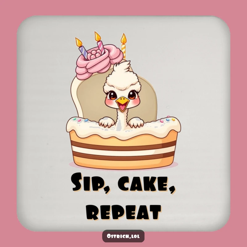 Funny Ostrich Birthday Cake Coaster: Protect Surfaces with This Hilarious Gift