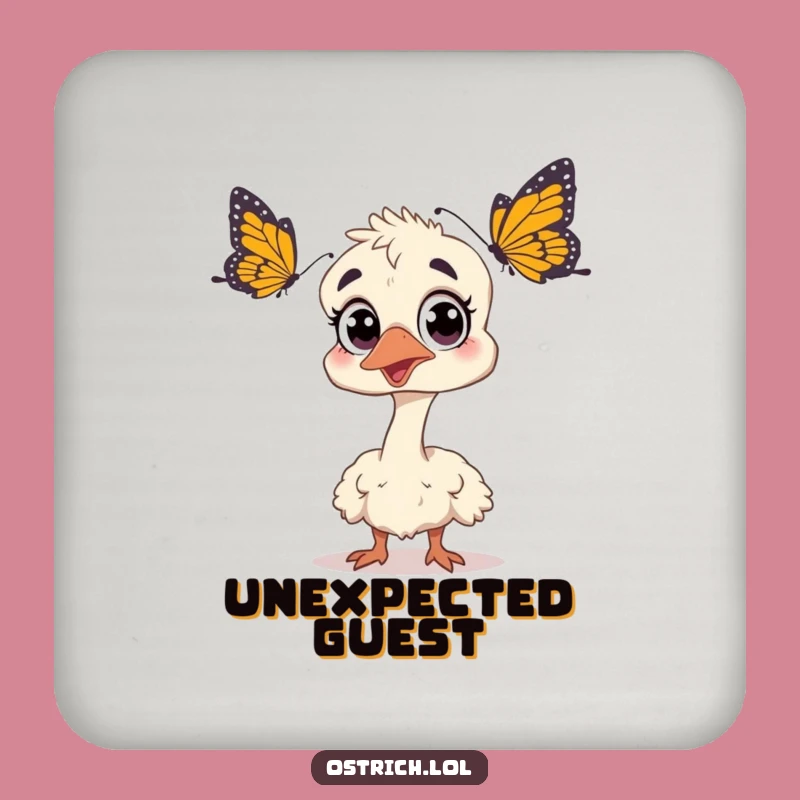 Funny Surprised Ostrich Coaster: Startled Butterfly Protection Humor