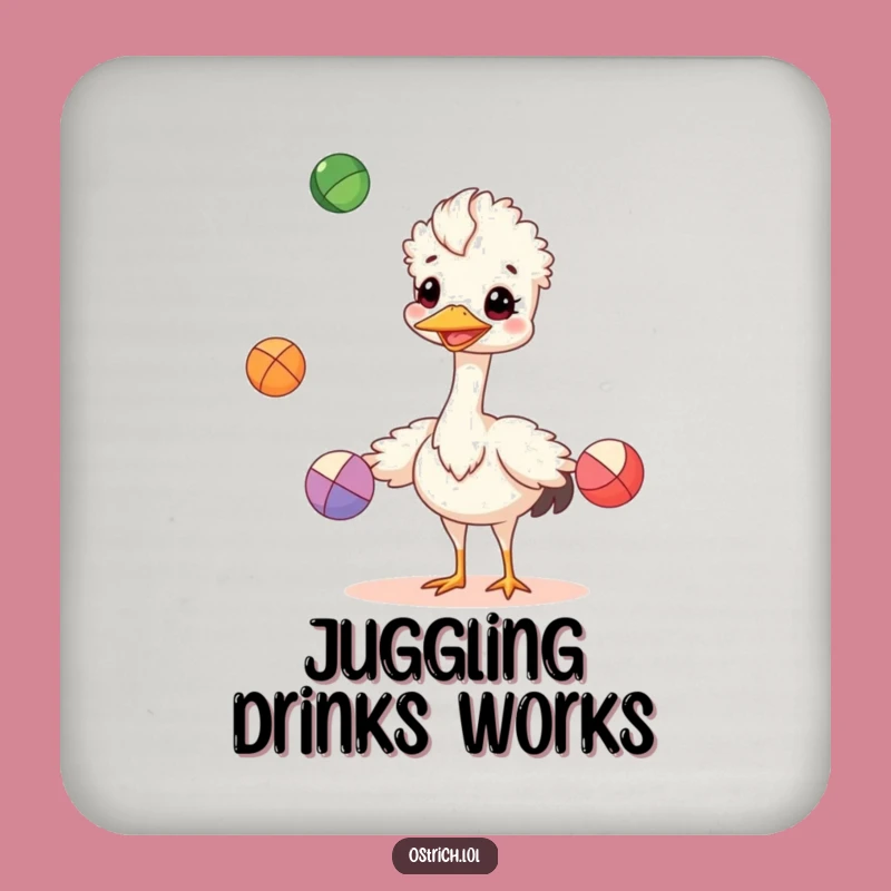 Funny Juggling Ostrich Coaster: Protect Surfaces with Cheerful Skill