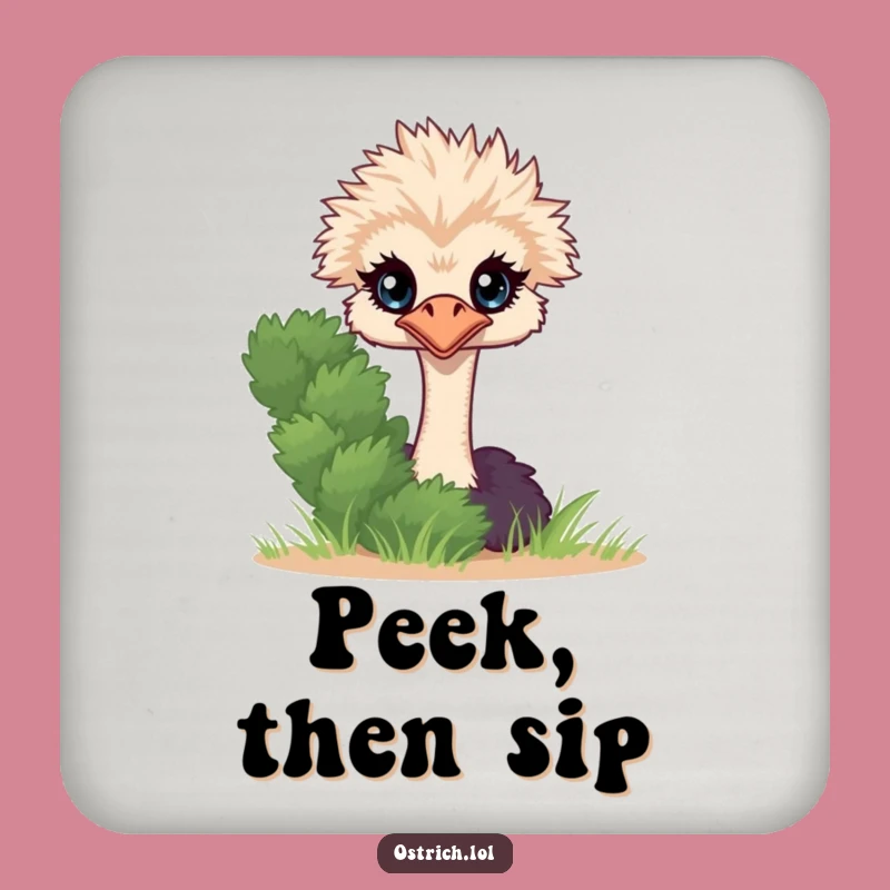 Funny Ostrich Peeking Coaster, Shy Protection, Quirky Funny Gift