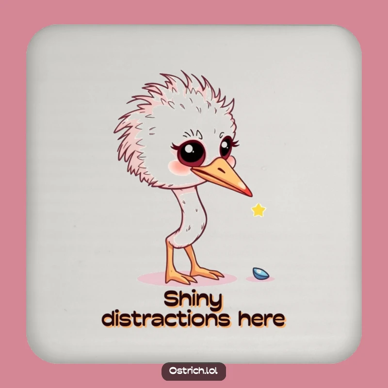Funny Curious Ostrich Shiny Object Coaster: Protect Surfaces with Hilarious Intrigue