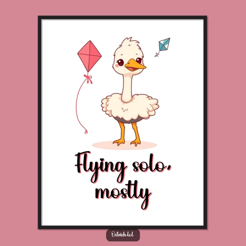Funny Ostrich Kite Flyer Poster: Hilarious Bird Art for Aspiring Souls