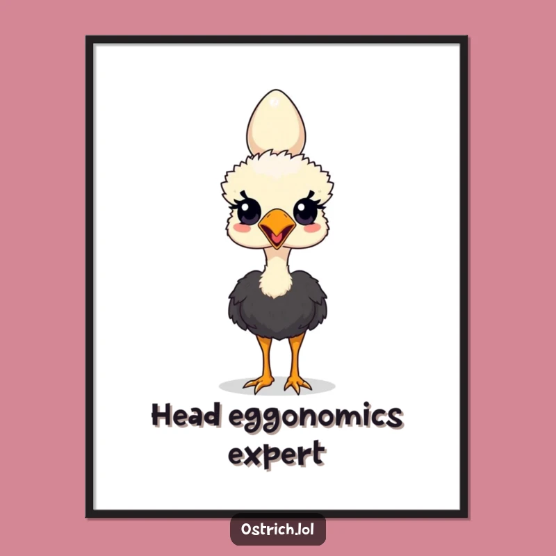 Funny Ostrich Balancing Egg Poster - Whimsical Wall Art Gift