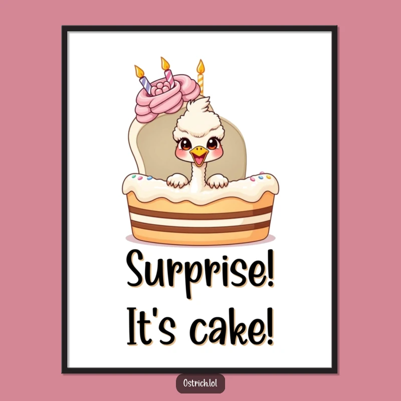 Funny Ostrich Birthday Cake Poster: Decorate with This Hilarious Surprise Art Gift