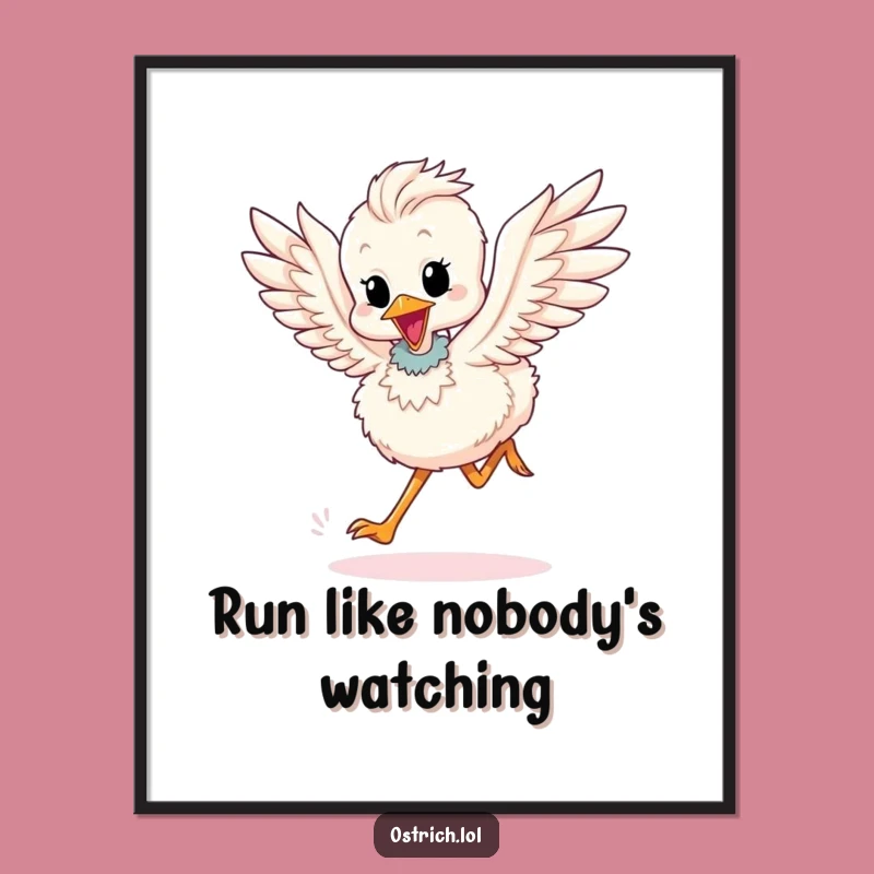 Funny Ostrich Chick Running Poster: Art in Motion