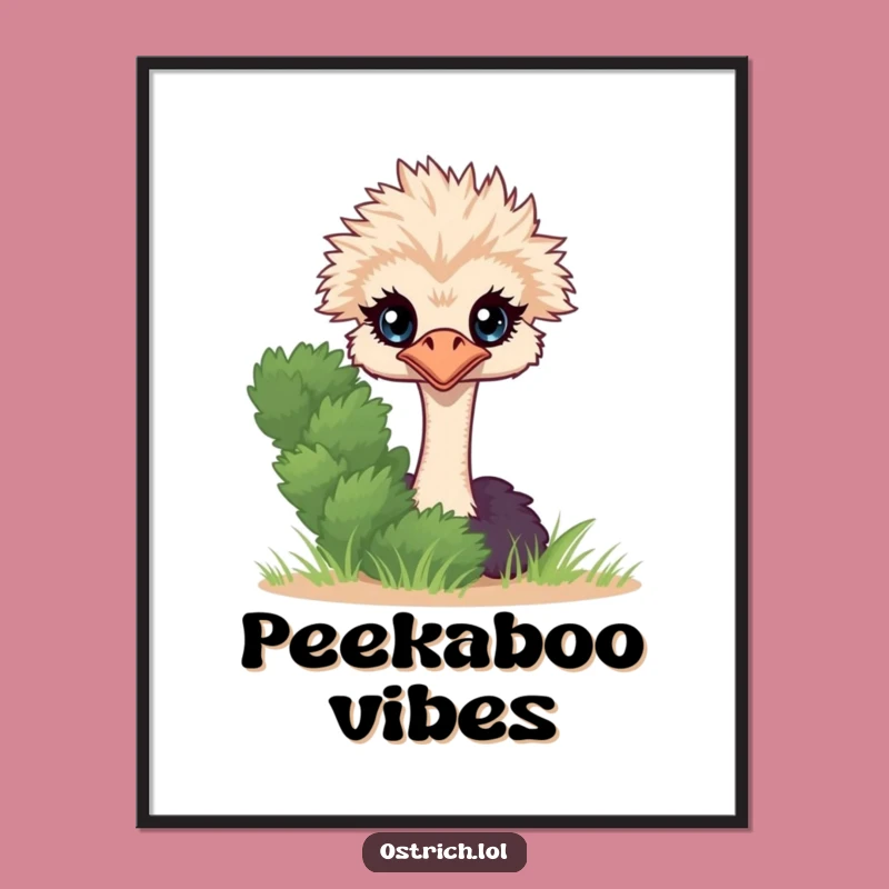 Funny Ostrich Peeking Poster, Shy Character Art, Whimsical Gift