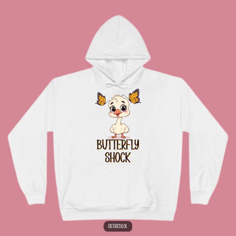 Funny Surprised Ostrich Hoodie: Cozy Startled Butterfly Humor Gift