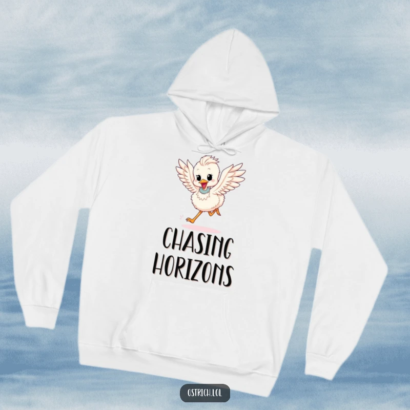 Funny hoodie: A cute ostrich chick running fast, vigorously flapping its wings with pure excitement.