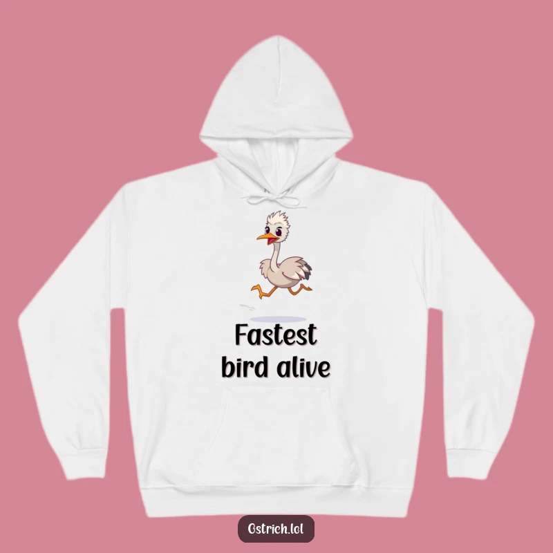 Funny Hoodie: Cozy Ostrich Sprint, Stay Warm While Moving Fast!