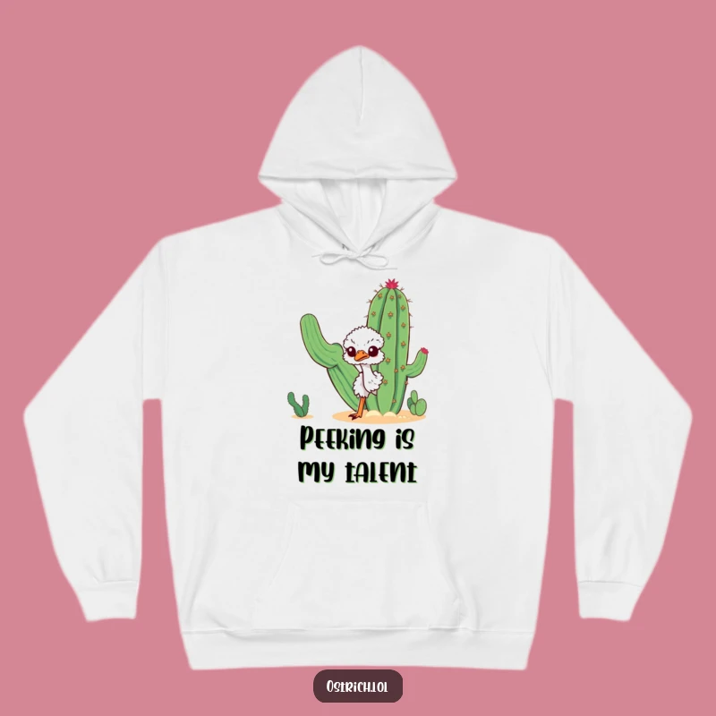 Funny Curious Ostrich Hoodie: Cozy Desert Cactus Peek Humor Gift