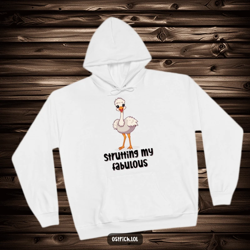 Funny Cartoon Ostrich Hoodie, a character doing a silly strut, offering warmth and a dose of humor.