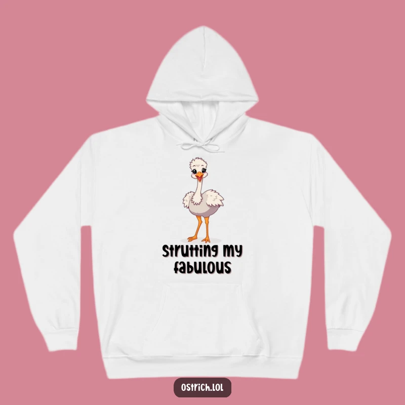 Funny Ostrich Strut Hoodie, Cartoon Character Comfort, Warm & Humorous Gift