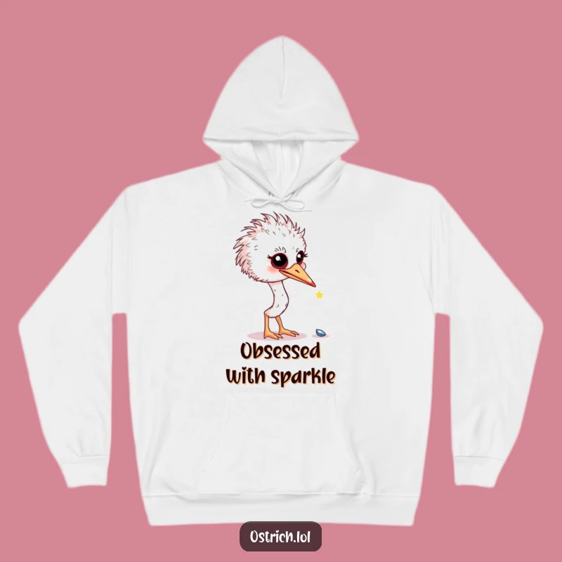 Funny Curious Ostrich Shiny Object Hoodie: Cozy Up with Hilarious Discovery