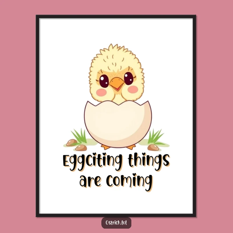 Funny Free Printable Wall Art: Cute Ostrich Chick Peeking from Egg Downloadable Art