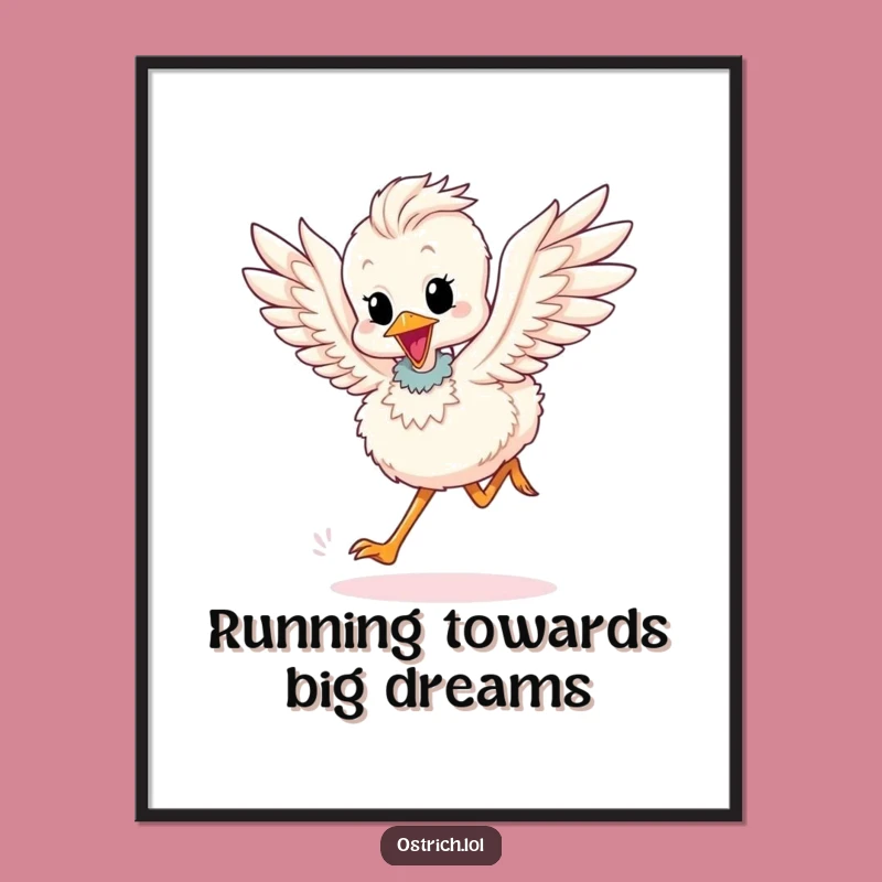 Free Printable Wall Art: Excited Ostrich Chick Running - Funny Downloadable Decor
