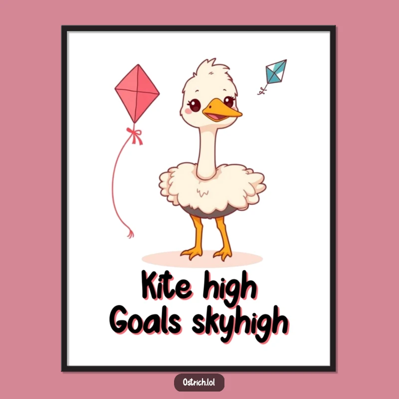 Free Printable Wall Art: Ostrich Flying Kite, Humorous Downloadable Decor